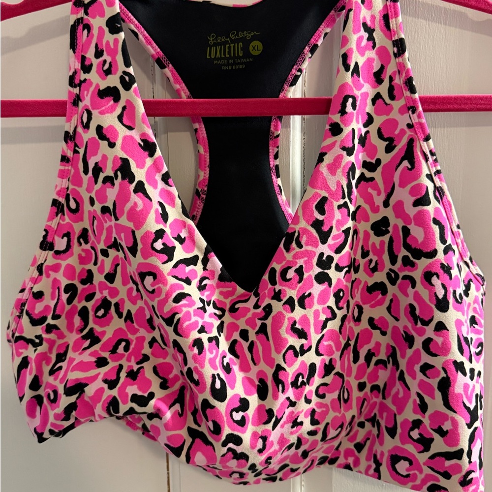 Lilly Pulitzer Pink and Black Leopard Sports Bra